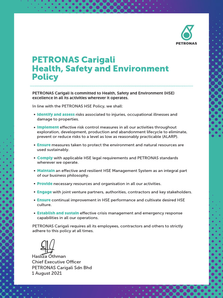 PETRONAS Carigali HSE Policy Overview | PDF | Business