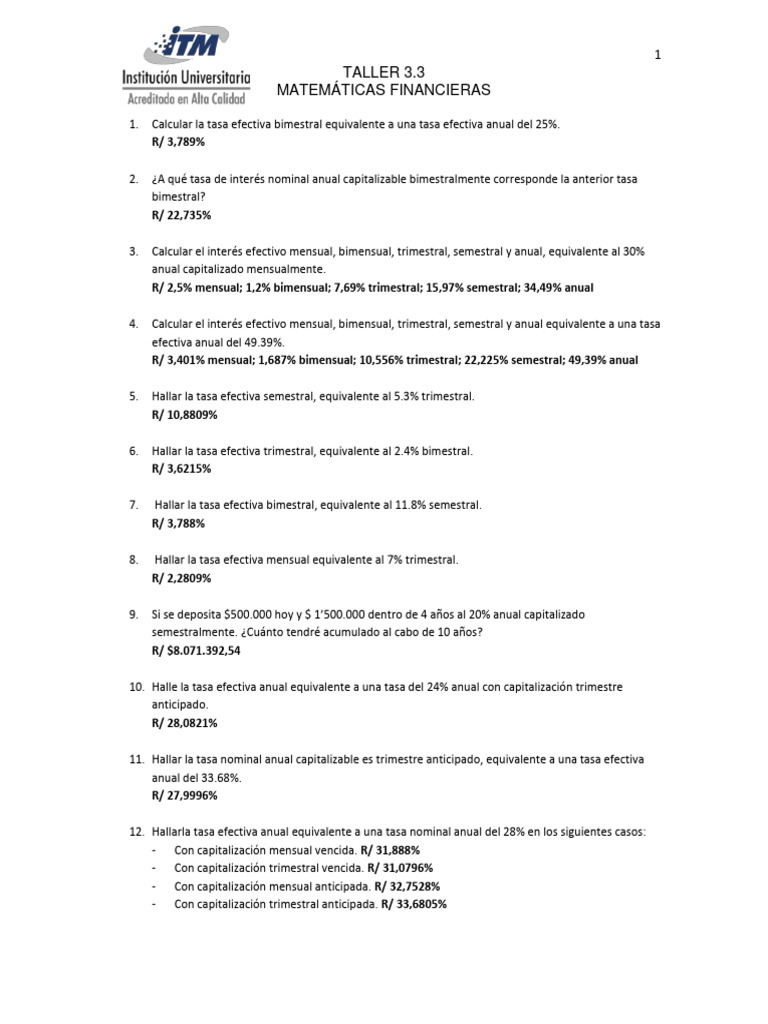 Cálculos de Tasas Financieras y Rendimientos | PDF | Dinero | Servicios ...