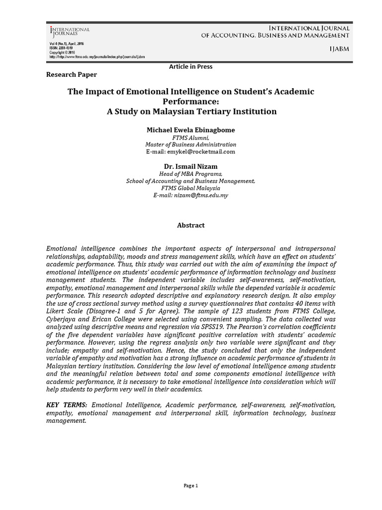 Emotional Intelligence and Academic Success | PDF | Emotional ...