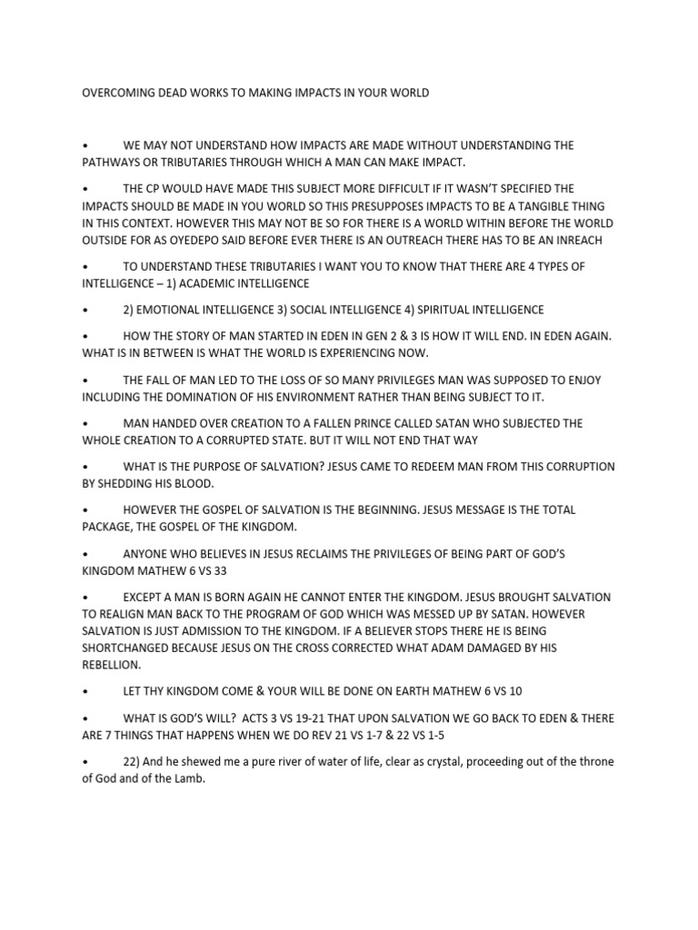Overcoming Dead Works To Making Impacts in Your Worl1 | PDF | Jesus | Aaron