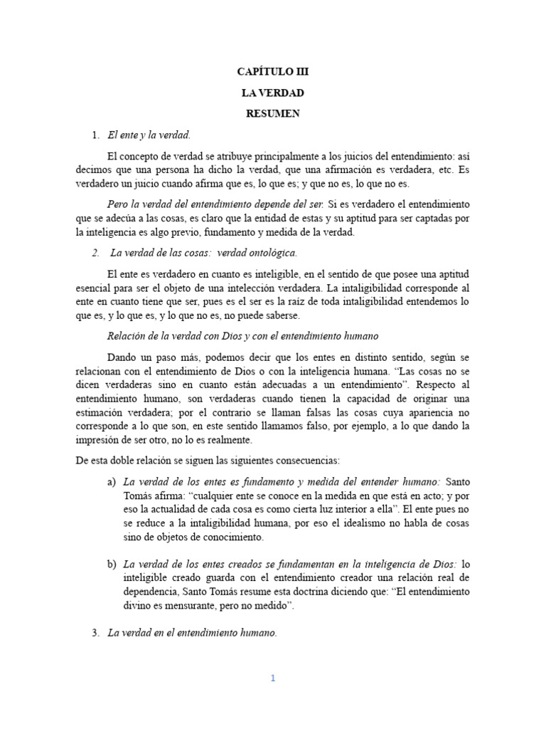 La Verdad: Ente y Entendimiento | PDF | Verdad | Comprensión