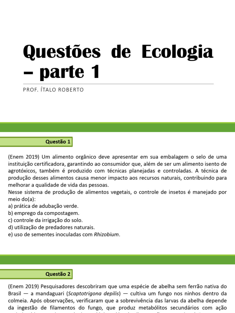 Questões de Ecologia para o ENEM 2025 | PDF