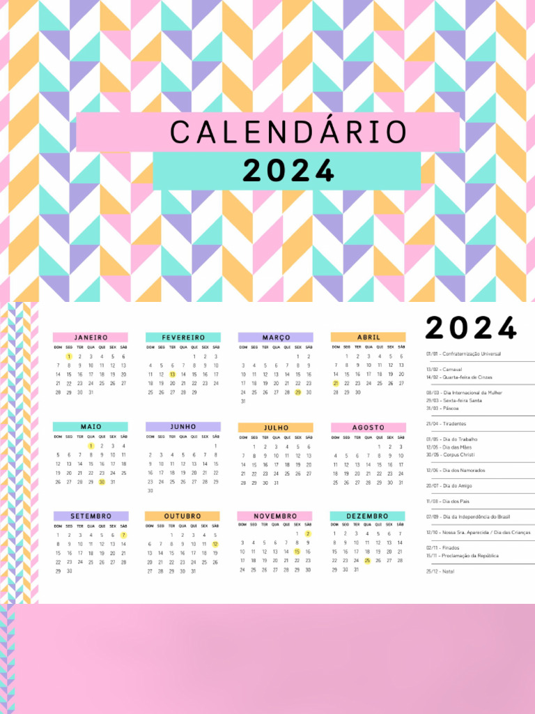 Calendário de Feriados 2024: Lista Com Todas As Datas Comemorativas - Exame  | PDF | Páscoa | Carnaval, image size:768x1024