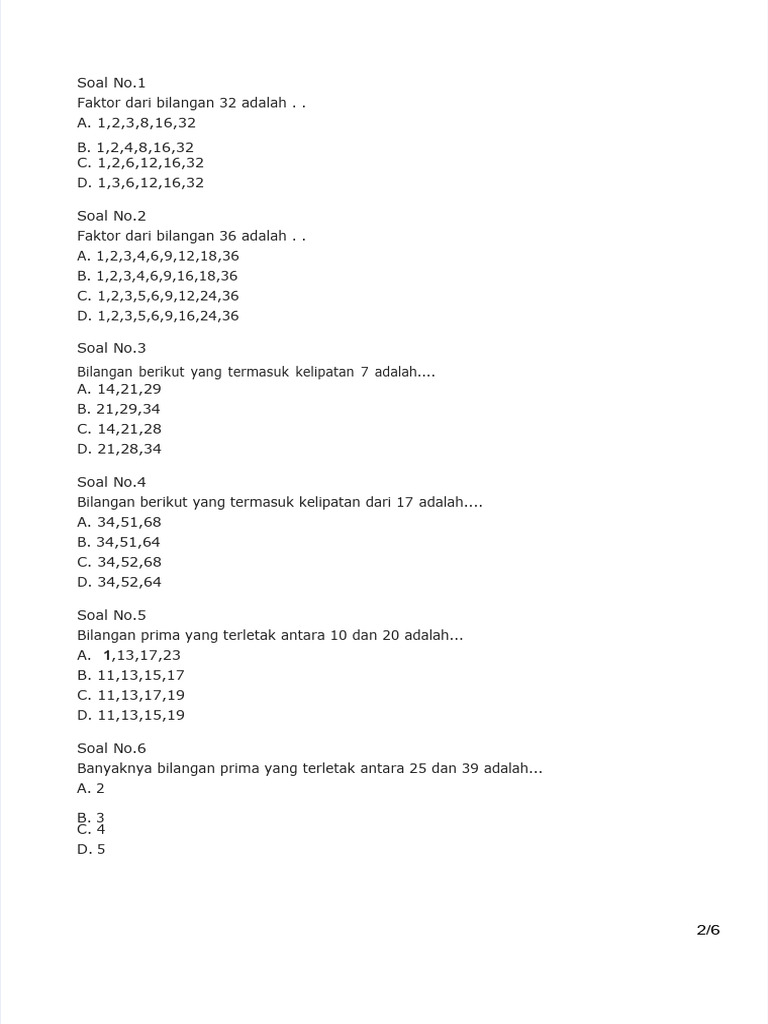 Soal Ulangan Harian Matematika Materi FPB Dan KPK Kelas 4 SD | PDF