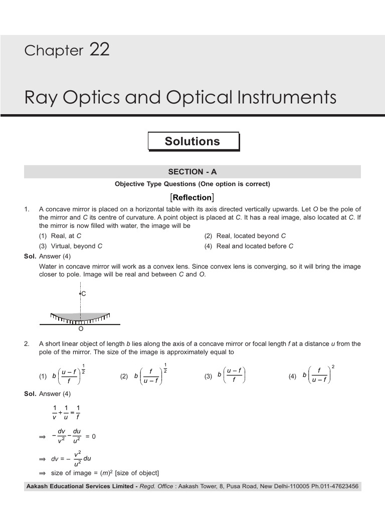 Ray Optics Assignment Solutions | PDF | Optics | Refraction