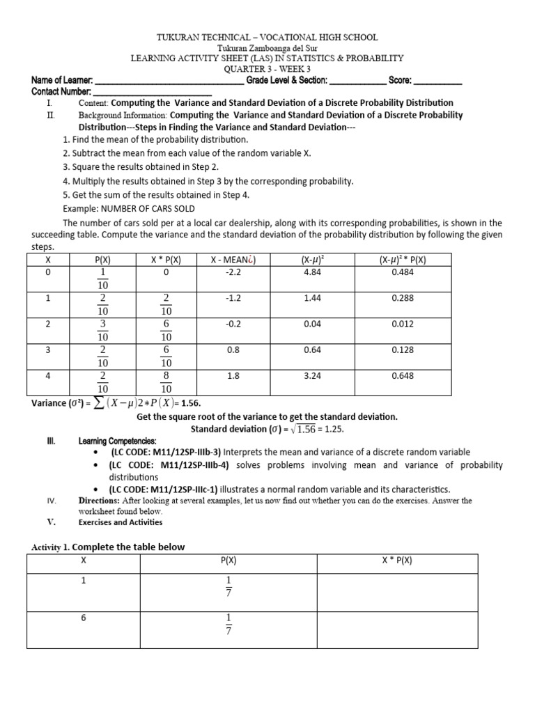 Stats q3 week 34 g 11 pdf normal distribution variance