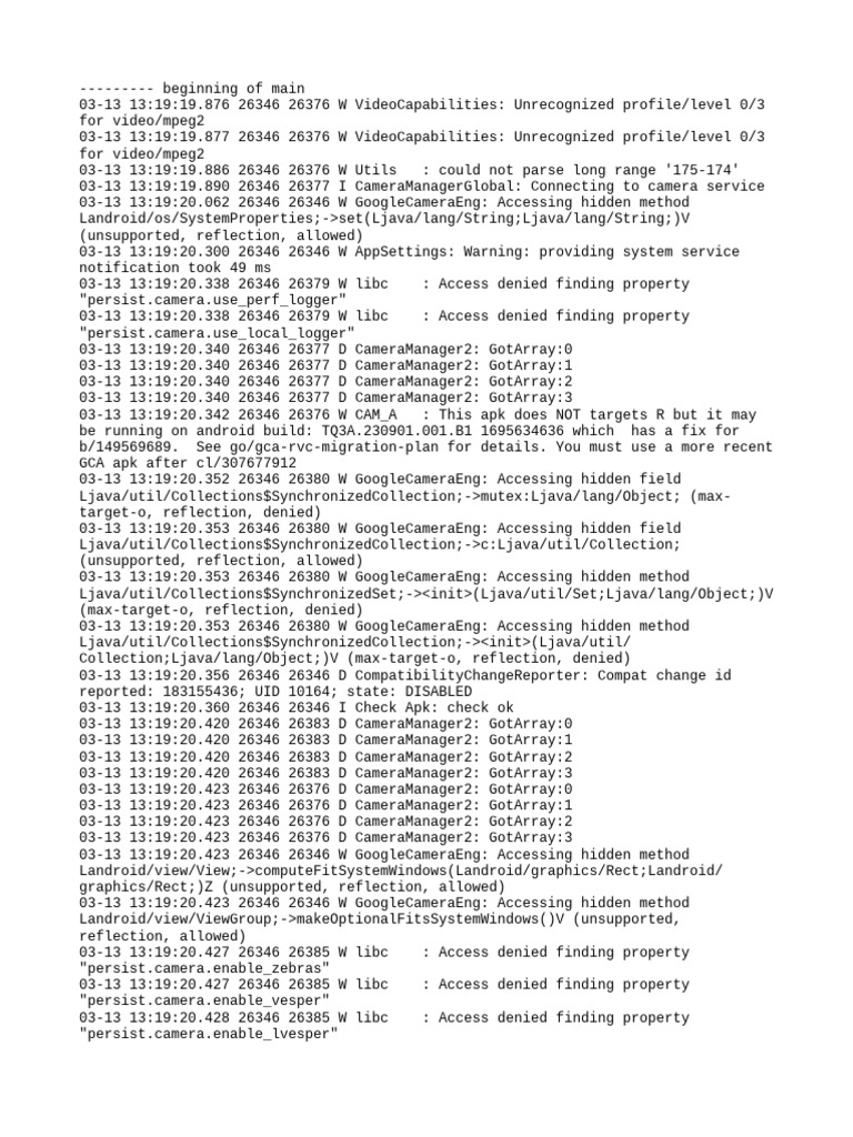 Camera Service Access Warnings Log | PDF | Pointer (Computer ...