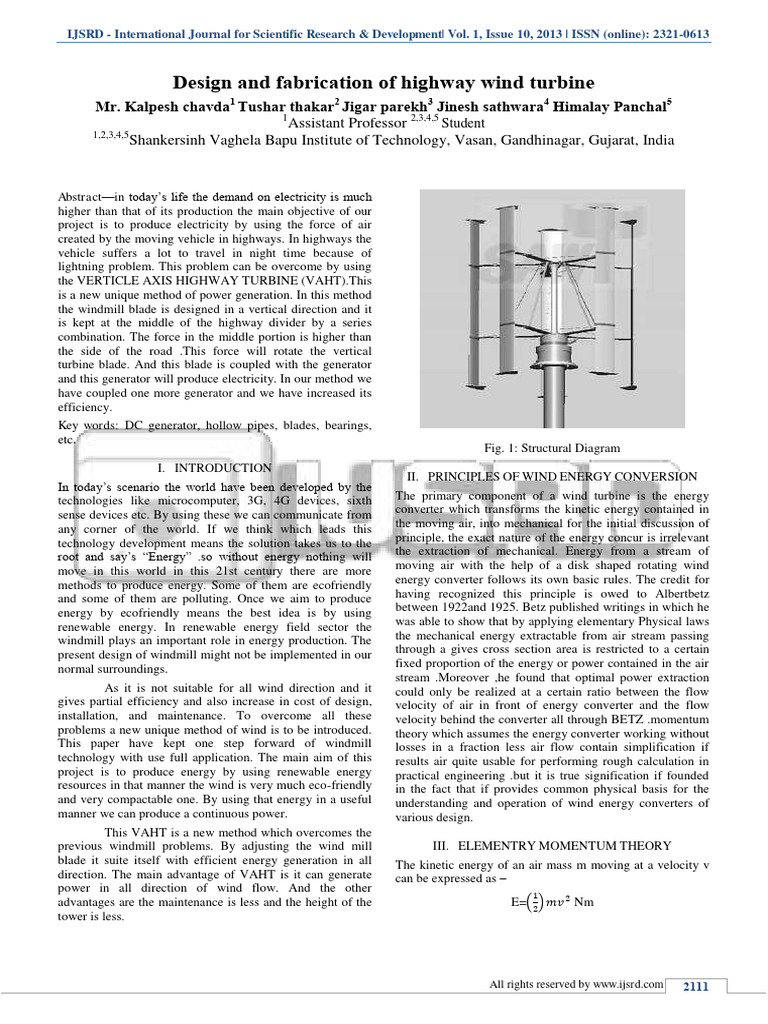 Design and Fabrication of Highway Wind T | PDF | Wind Turbine ...