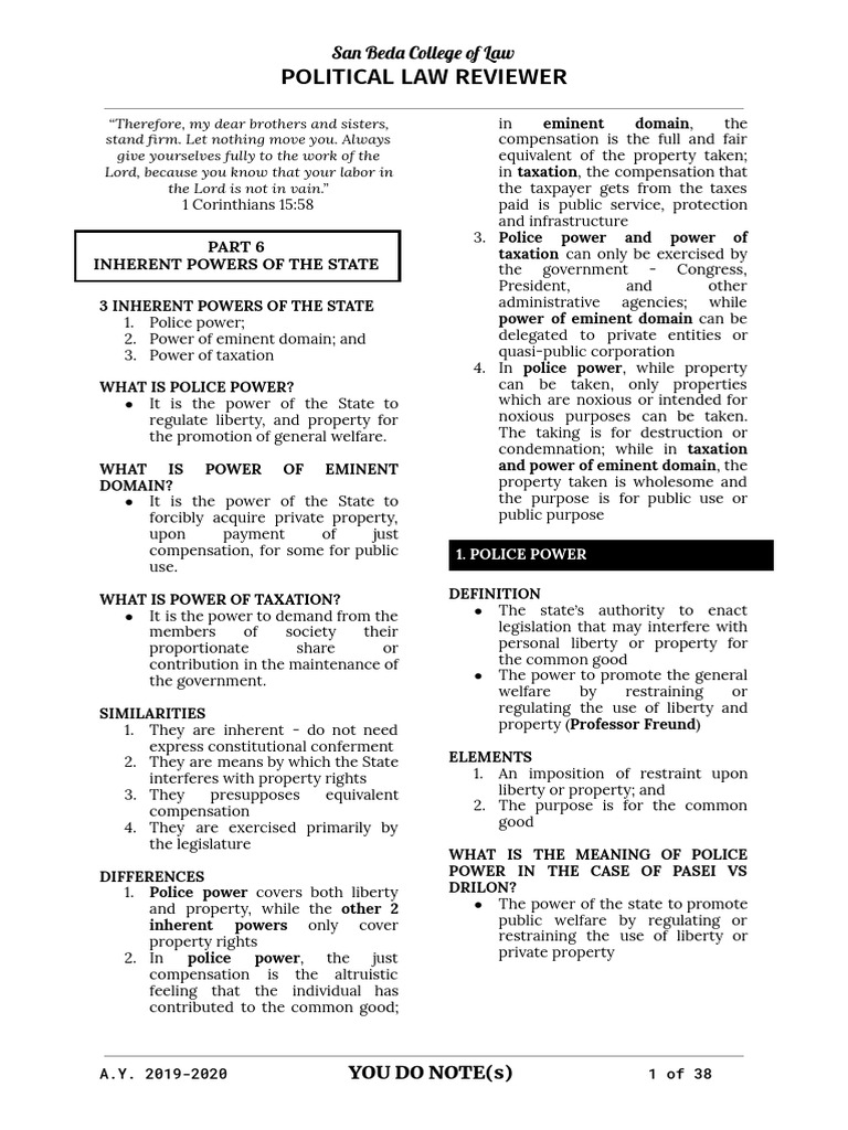 Part 6 Inherent Powers of The State - 240115 - 113958 | PDF