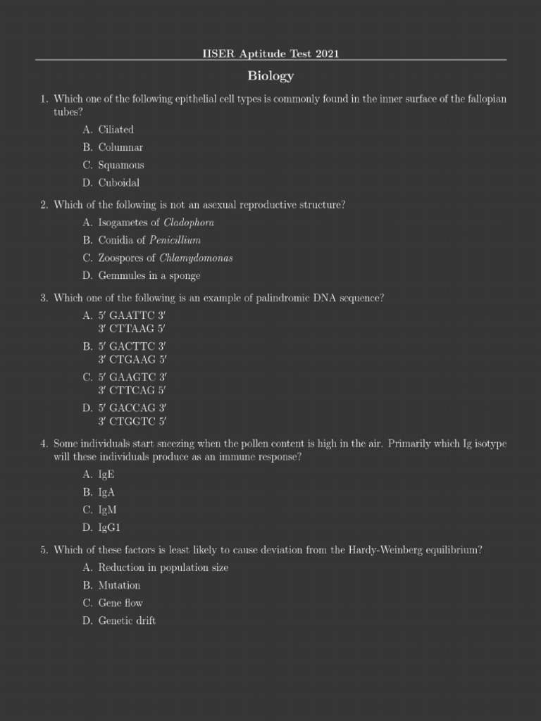 IISER Aptitude Test Question Paper 2021 | PDF
