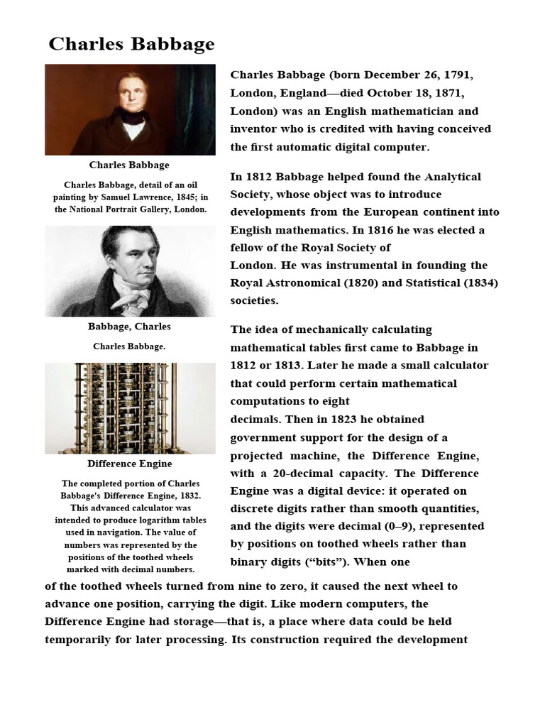 Charles Babbage: Pioneer of Computing | PDF | Engineering | Office ...