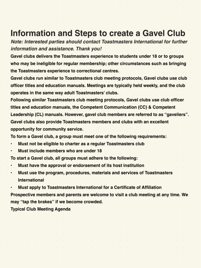 Information and Steps To Create A Gavel Club | PDF | Cognition 