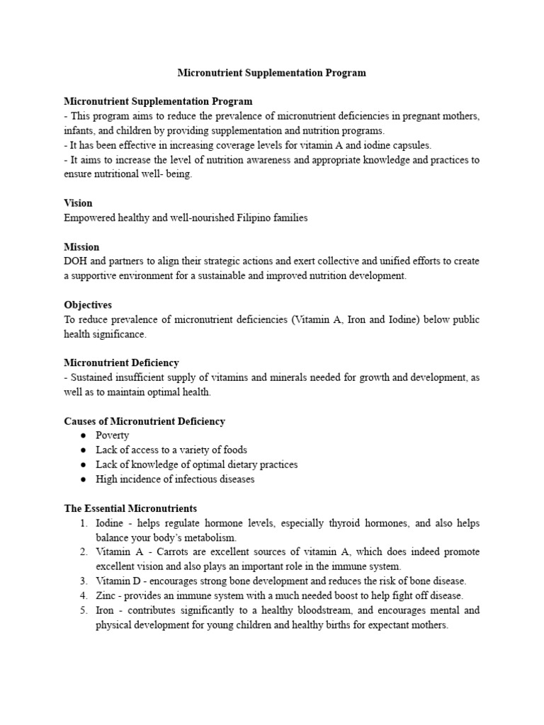 Micronutrient Supplementation Program | PDF | Micronutrient | Dietary ...