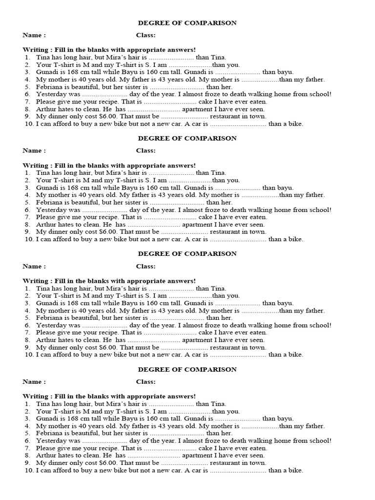 DEGREE OF COMPARISON MCQ QUESTIONS intelligence overview