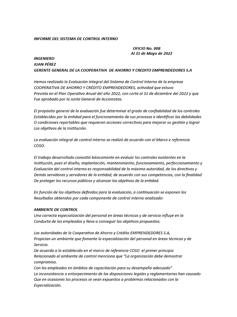 Evaluación del Control Interno en Cooperativa | PDF | Gestión de ...