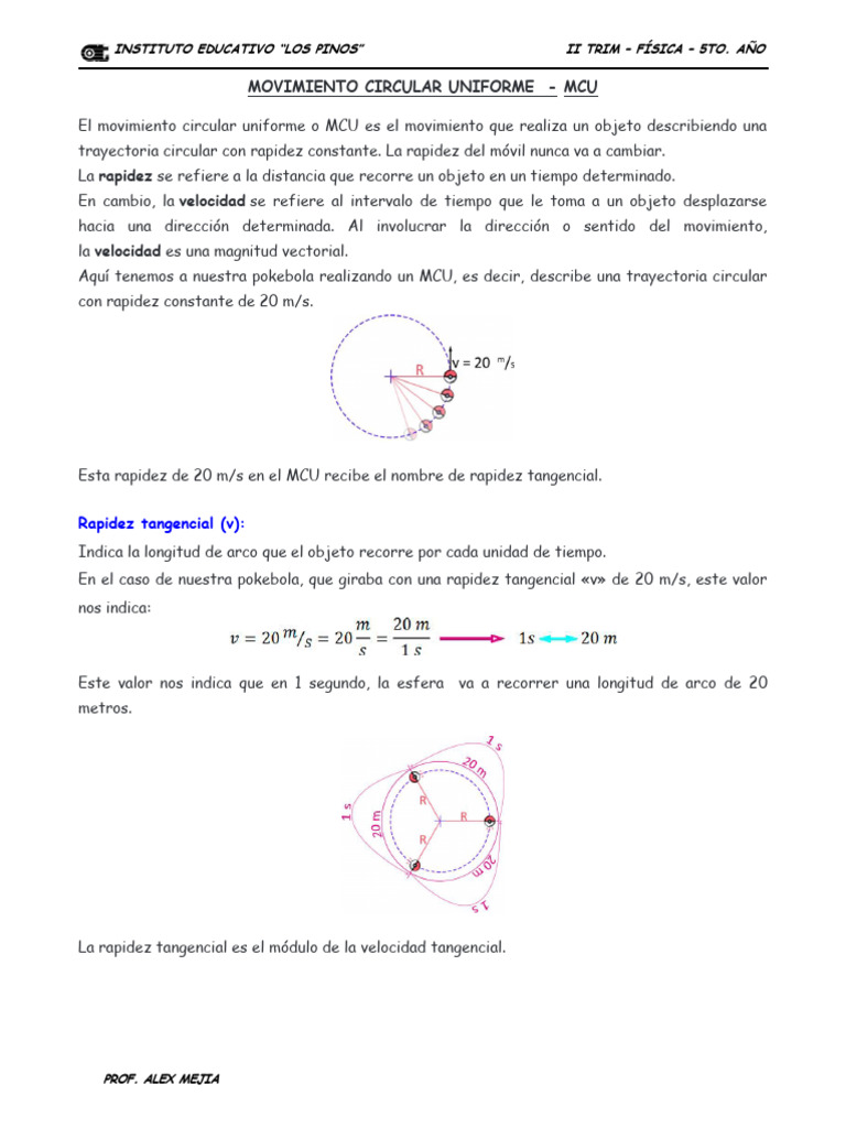 Movimiento Circular Uniforme (MCU) | PDF | Velocidad | Velocidad