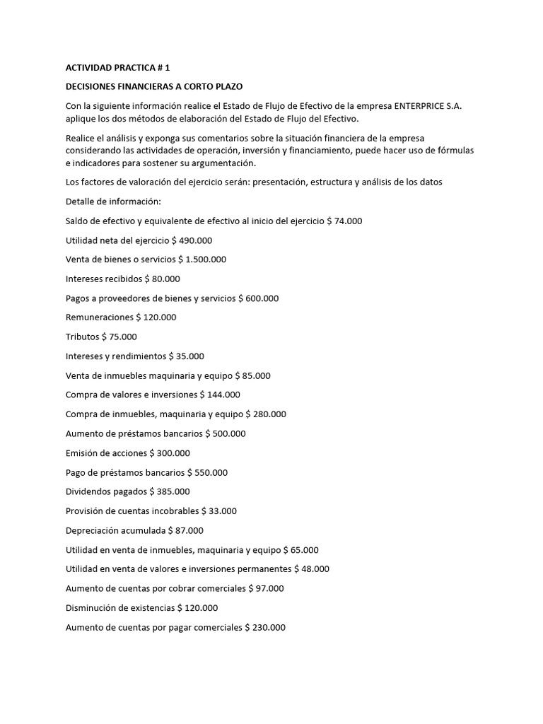 Actividad Practica # 1 Decisiones Financieras de Corto Plazo | PDF