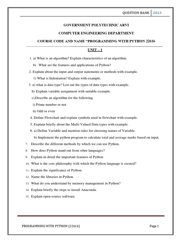 Question Bank 22616 | Download Free PDF | Python (Programming Language ...