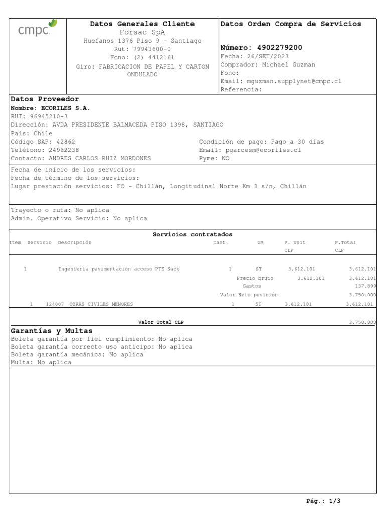 Orden de Compra 4902279200 | PDF | Daños y perjuicios | Bancos