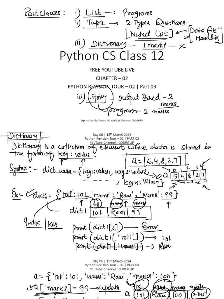 Python CS Class 12: Free Youtube Live Chapter - 02 Python Revision Tour ...