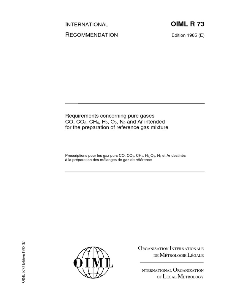 OIML R 73: Pure Gases Standards | PDF