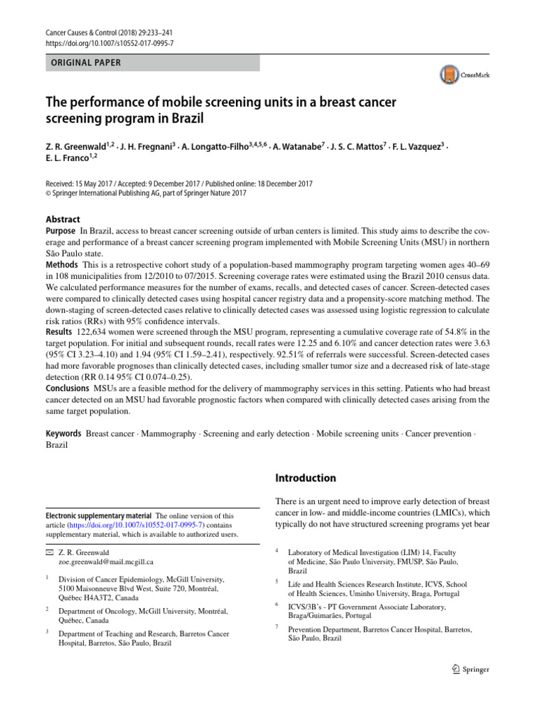 The performance of mobile screening units in a breast cancer pdf