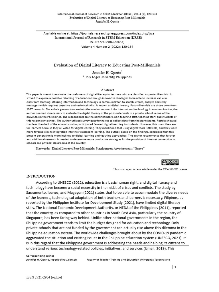 Digital Literacy in Philippine Education | PDF | Educational Technology ...