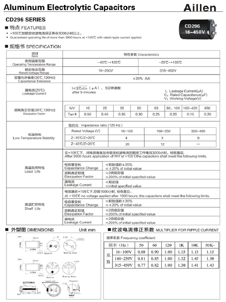 Aillen (Snap-In) CD296 Series | PDF