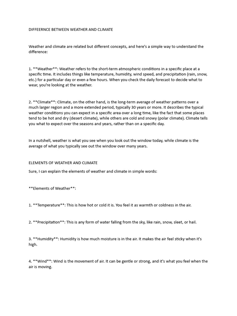 Diffeernce Between Weather and Climate 2 | PDF | Atmosphere Of Earth ...