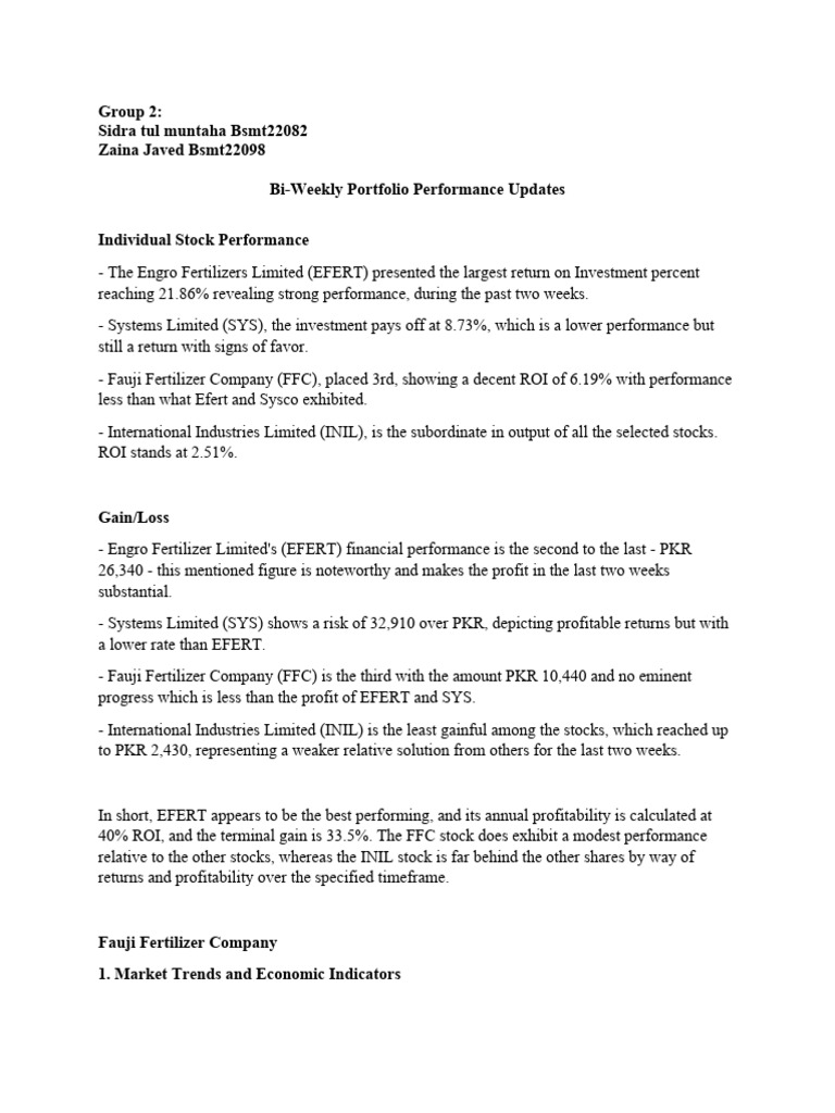 Bi weekly portfolio performance updates pdf investing stocks