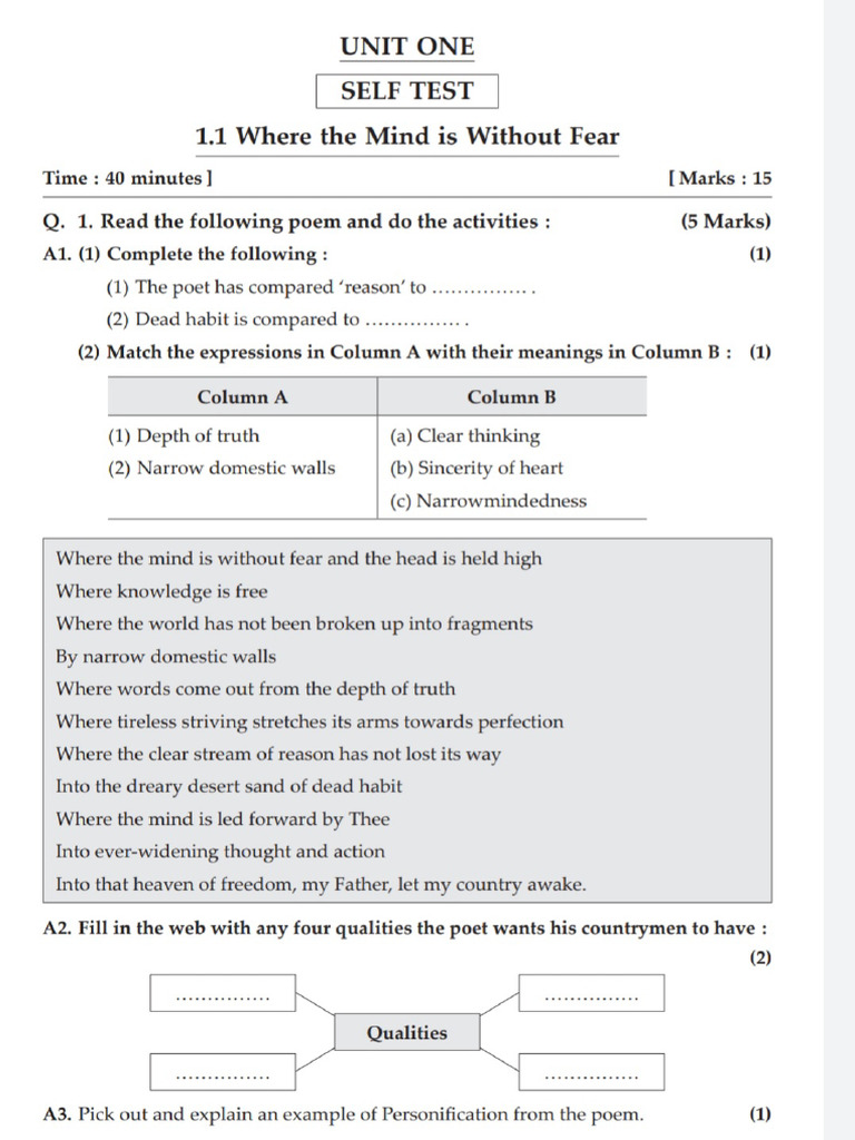 Std 10 English Unit 1 Test Paper | PDF