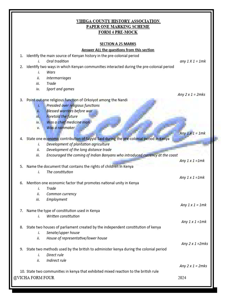 2024 Pre-Mock Scheme Pp1 | PDF | Kenya