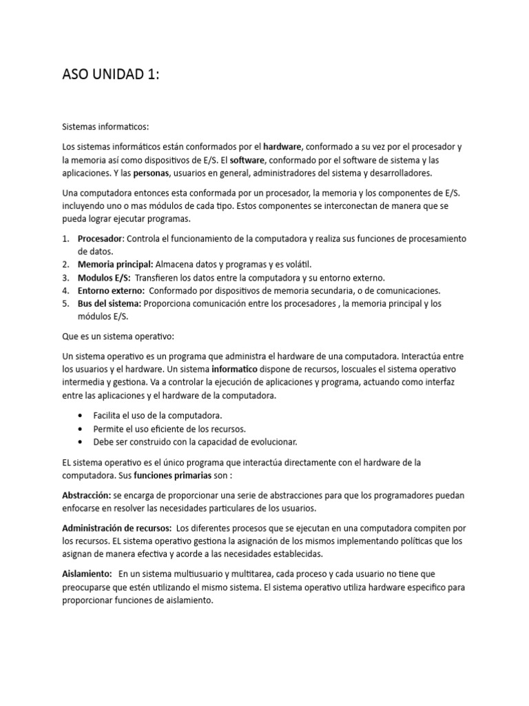 Aso Unidad 1 | PDF | Sistema operativo | Programa de computadora