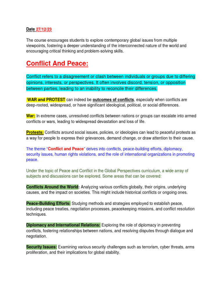 Understanding Conflict and Peace Dynamics | PDF | Conflict Resolution ...