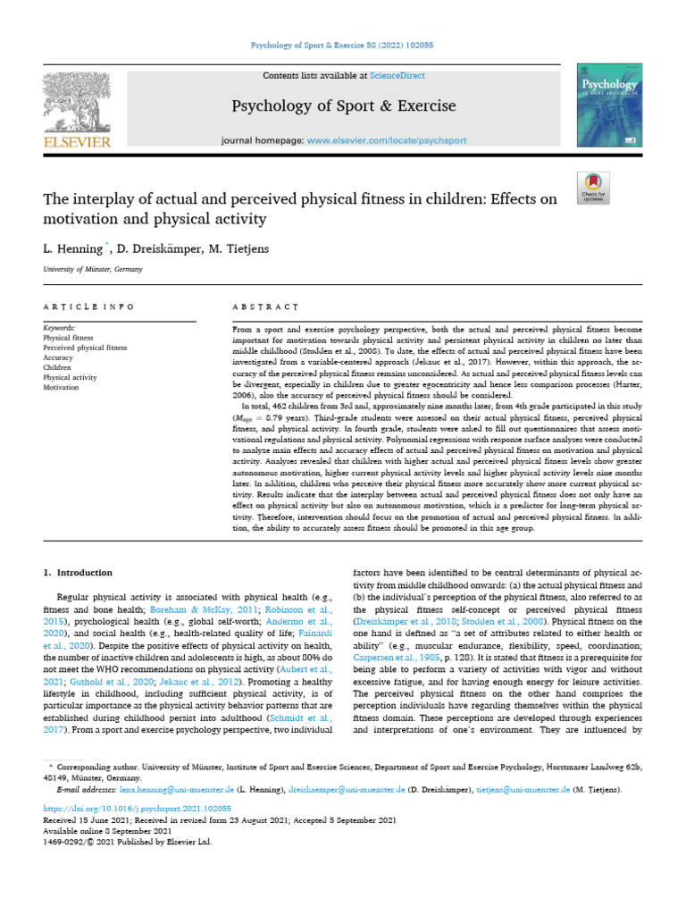 The Interplay of Actual and Perceived Physical Fitness in Children ...