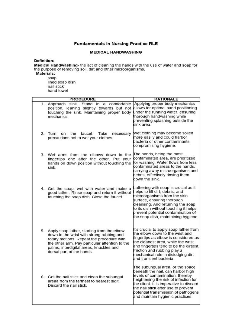 Medical Handwashing Procedure Guide With Rationale PDF Hand Washing