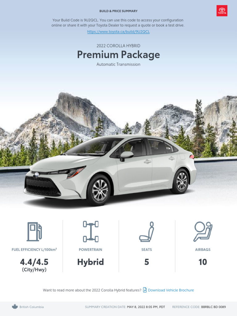 2022 Corolla Hybrid Build & Price Summary | PDF | Taxes | Annual ...
