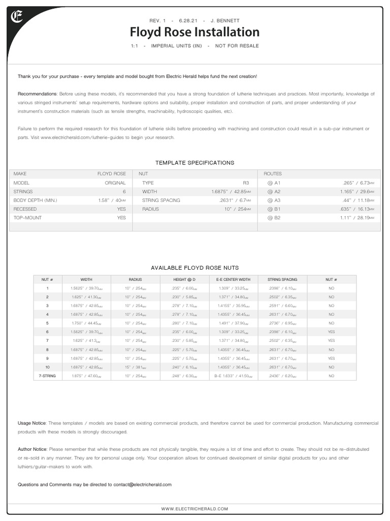 Floyd Rose Routing Template Specs | PDF | Home & Garden