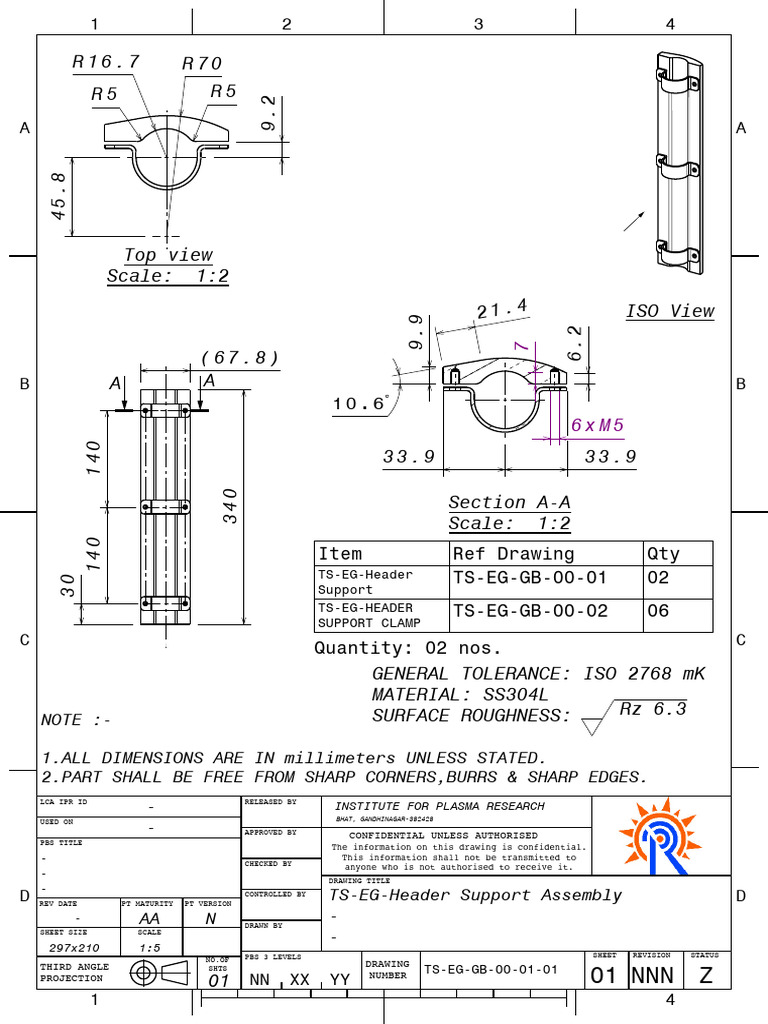 TS-EG Header Support Assembly Drawings | PDF