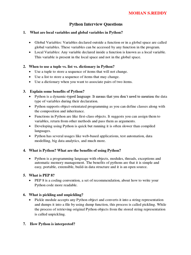 Python Interview Questions | PDF