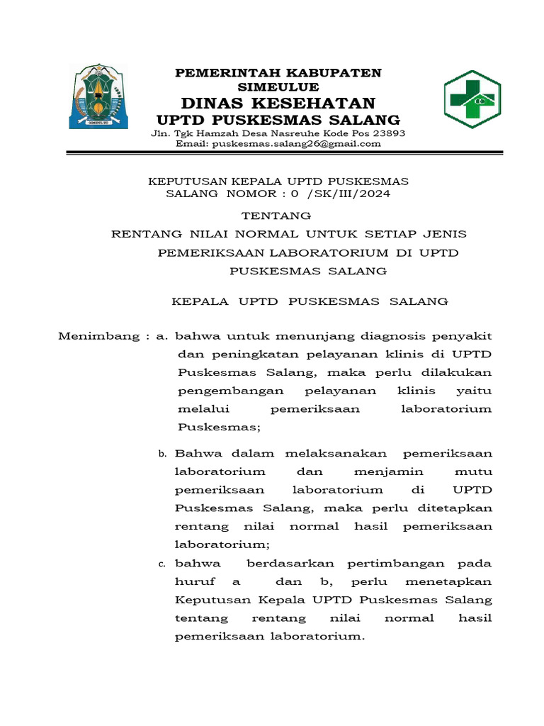 SK Rentang Nilai Normal Lab | PDF