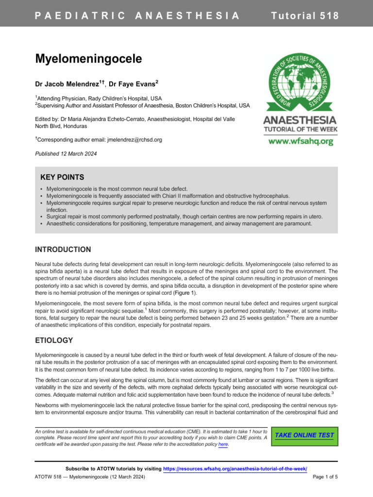 Understanding Myelomeningocele: Key Insights | PDF | Congenital Heart ...