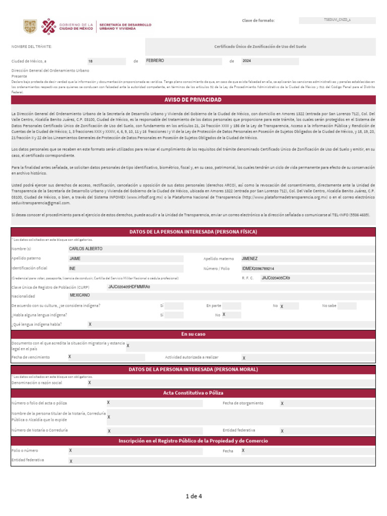 Certificado único De Zonificación De Uso Del Suelo Pdf México