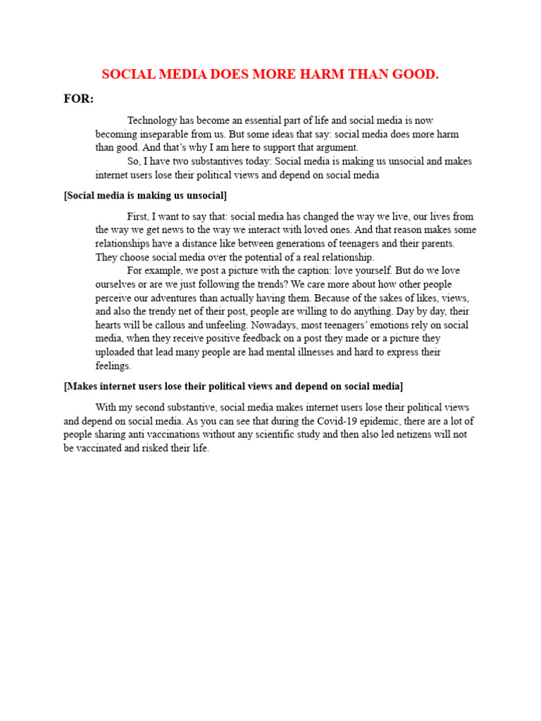 Social Media Does More Harm Than Good Essay 200 Words