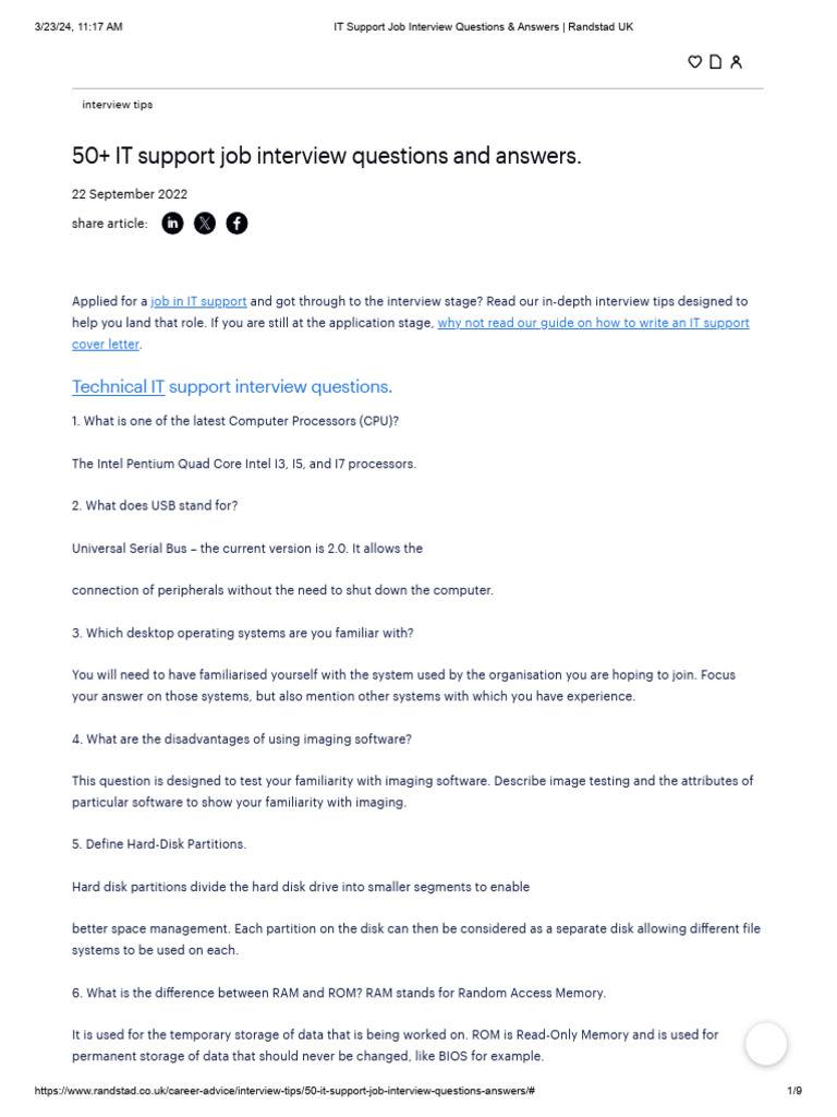 IT Support Job Interview Questions & Answers - Randstad UK | PDF ...