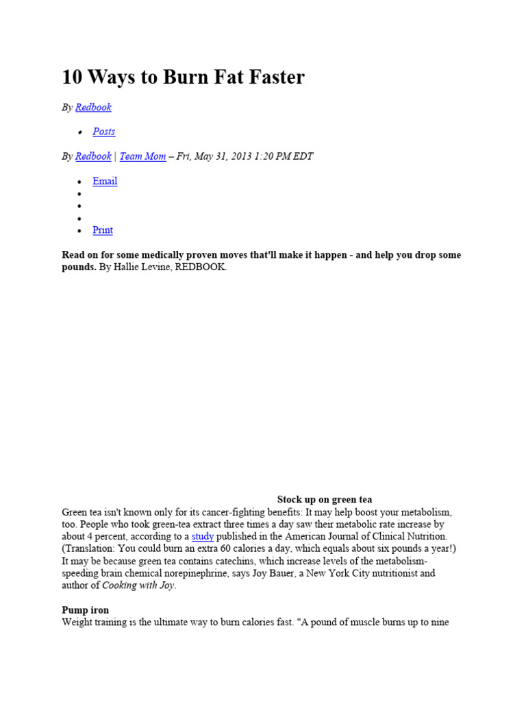 10 Ways To Burn Fat Faster Pdf Hypothyroidism Obesity