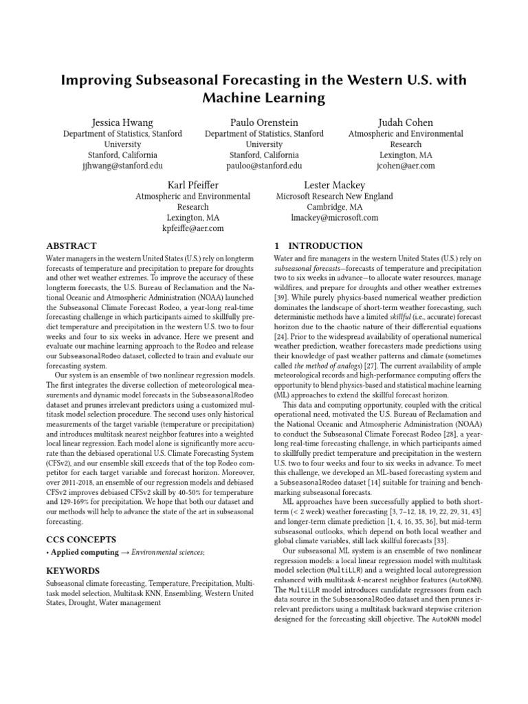 Machine Learning for U.S. Subseasonal Forecasts | PDF | Linear ...
