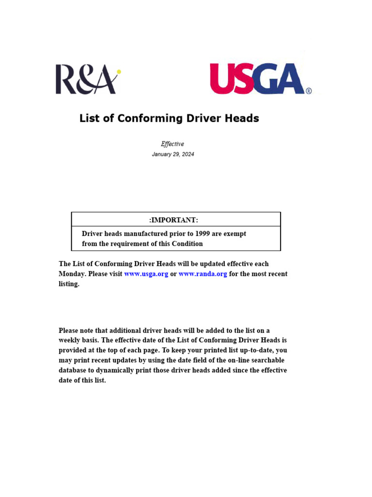 Conforming Driver Heads List 2024 | PDF | Sports Equipment
