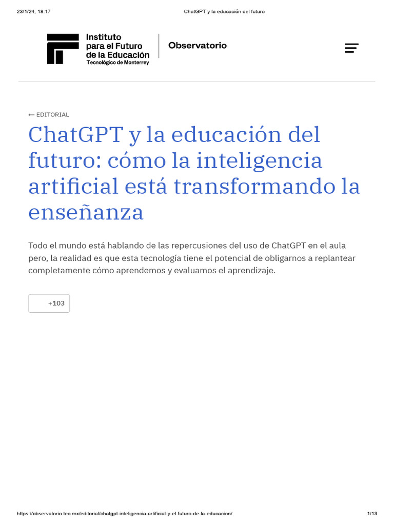 ChatGPT y La Educación Del Futuro | PDF | Inteligencia artificial ...