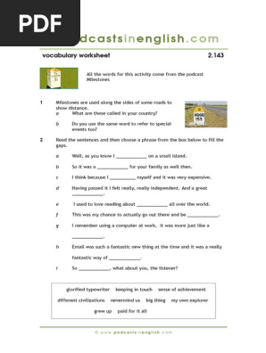 Milestones Vocabulary Worksheet
